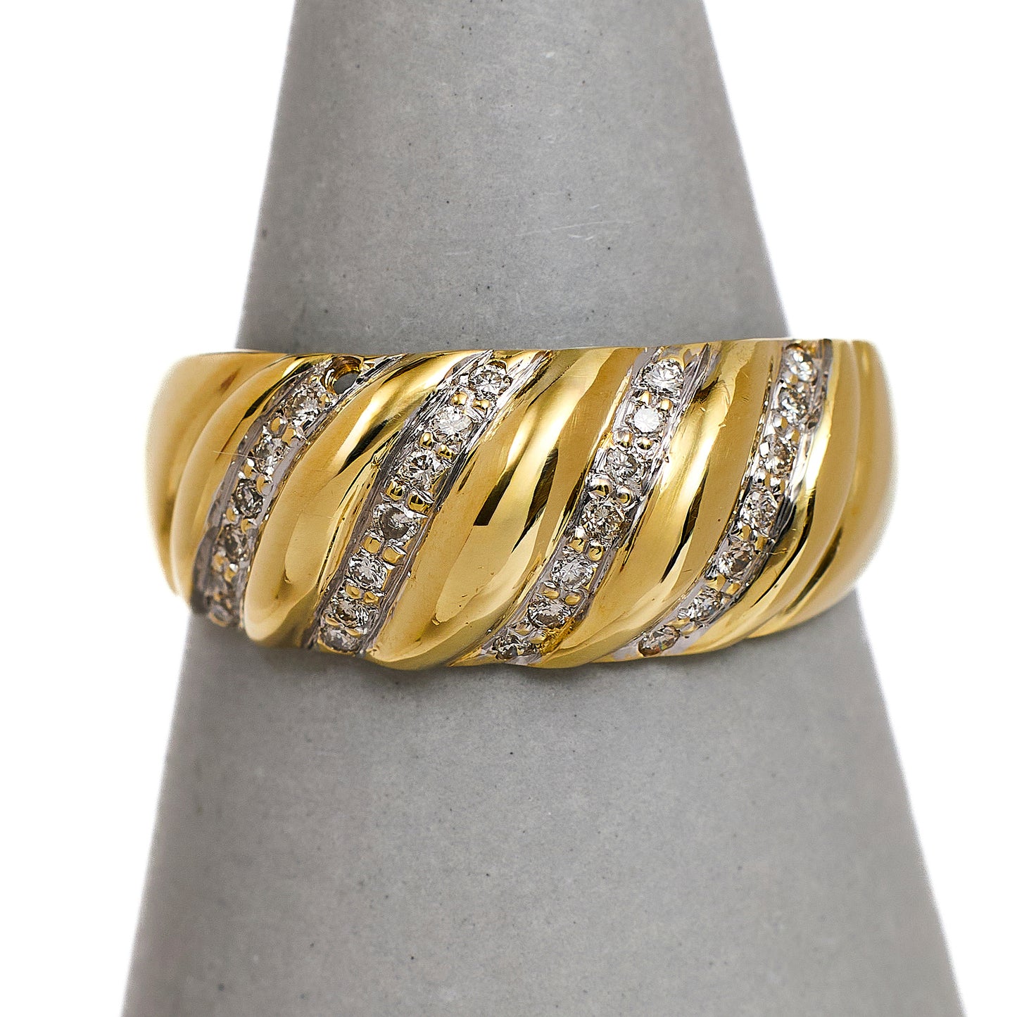 Pre-Owned 9ct Gold Diamond Diagonal 4 Row Ring Size S