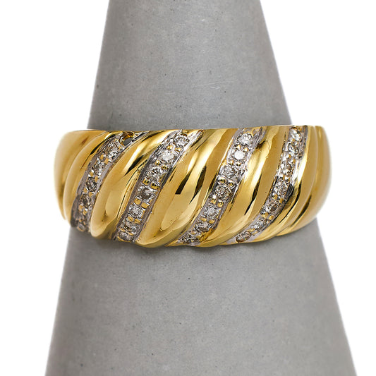 Pre-Owned 9ct Gold Diamond Diagonal 4 Row Ring Size S