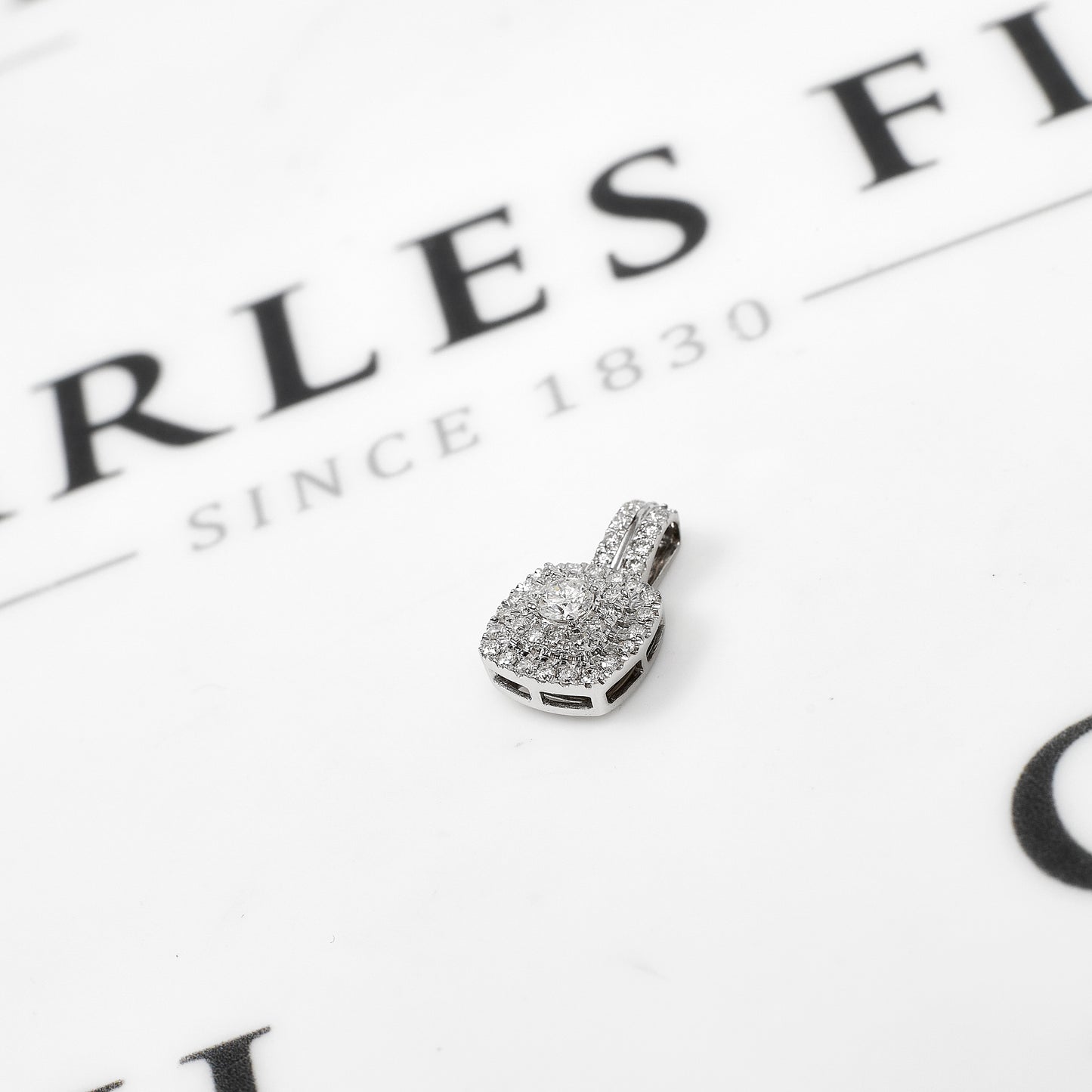 Pre-Owned 9ct White Gold Square Diamond Cluster Pendant