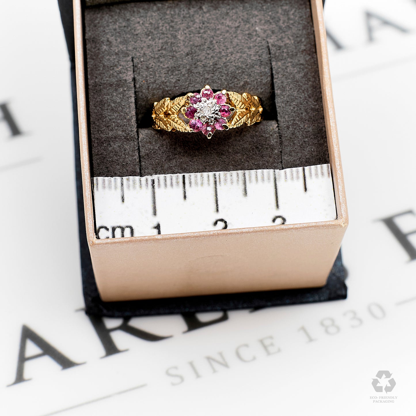 Pre-Owned 9ct Gold Ruby & Diamond Cluster Ring Size K
