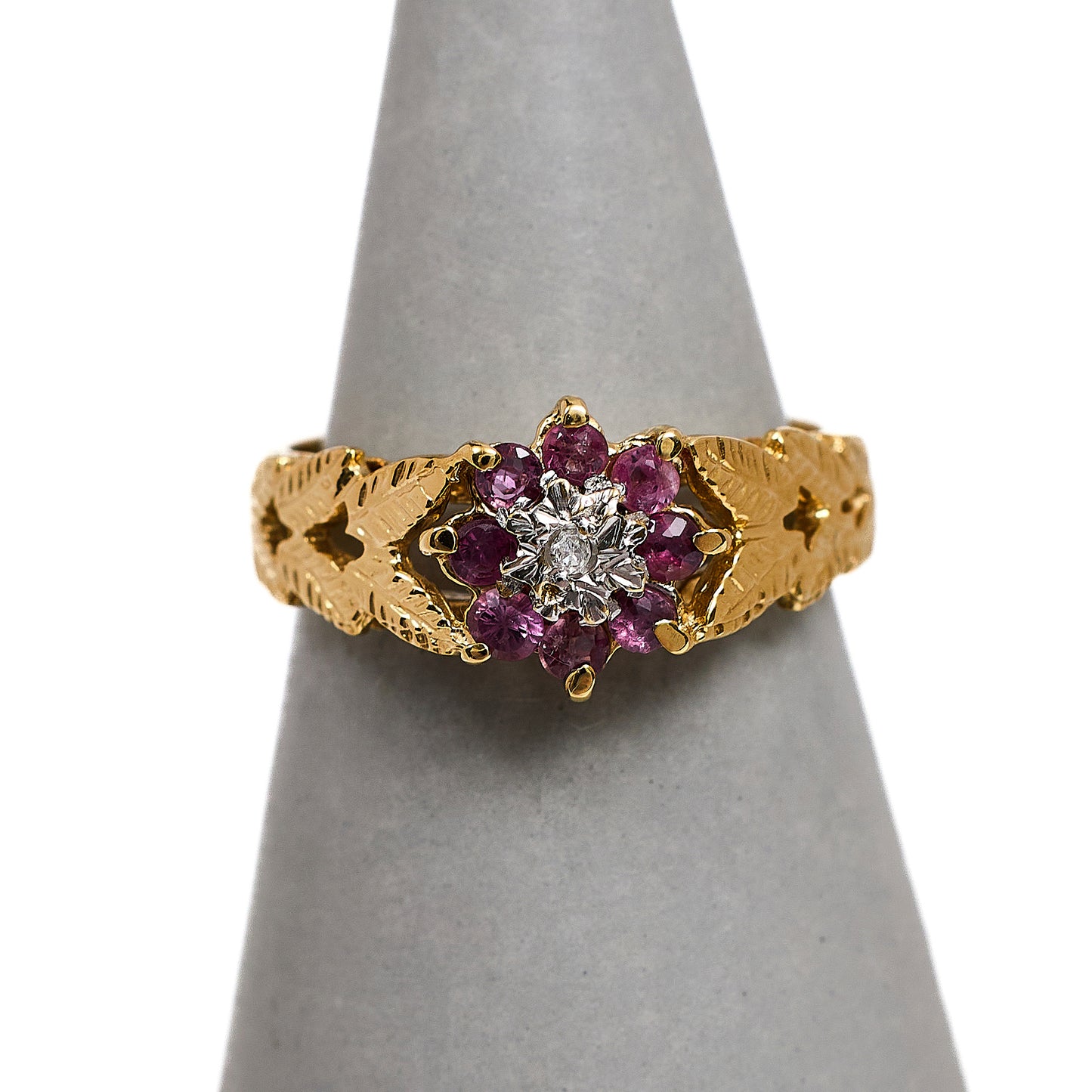 Pre-Owned 9ct Gold Ruby & Diamond Cluster Ring Size K