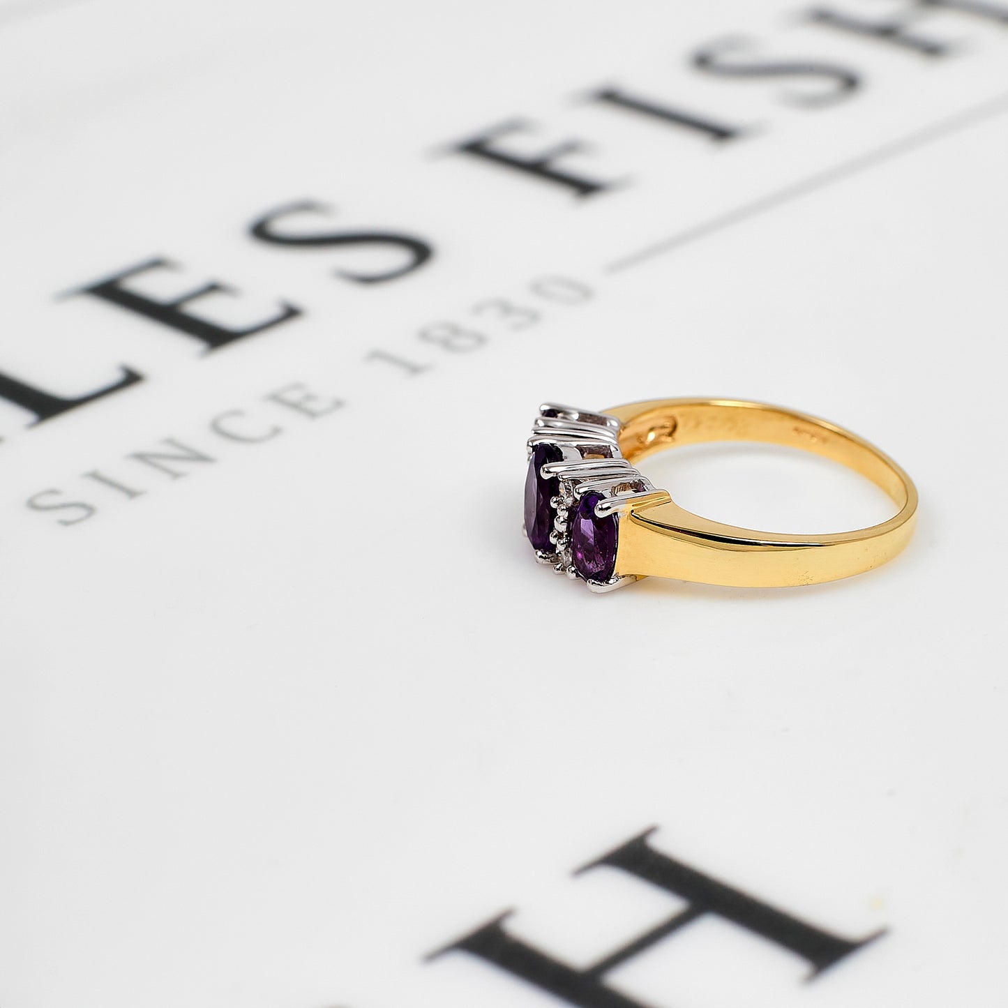 Pre-Owned 9ct Gold Amethyst & Diamond Ring Size H.5