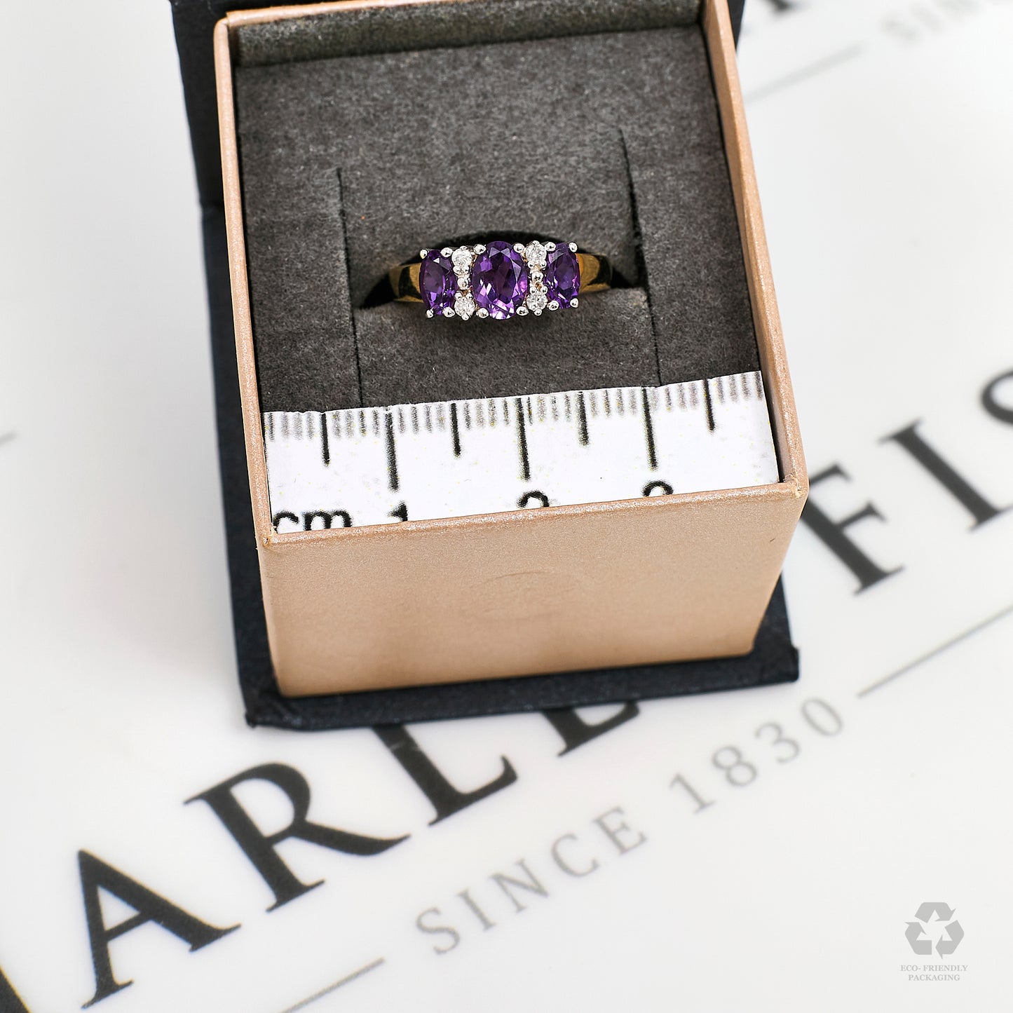 Pre-Owned 9ct Gold Amethyst & Diamond Ring Size H.5