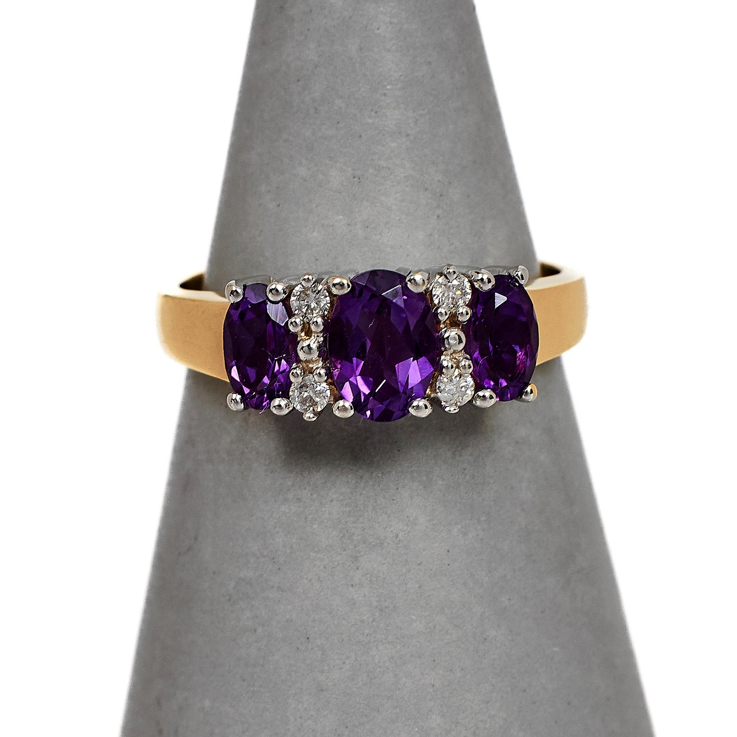 Pre-Owned 9ct Gold Amethyst & Diamond Ring Size H.5