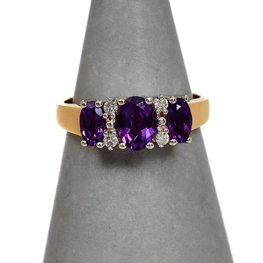 Pre-Owned 9ct Gold Amethyst & Diamond Ring Size H.5