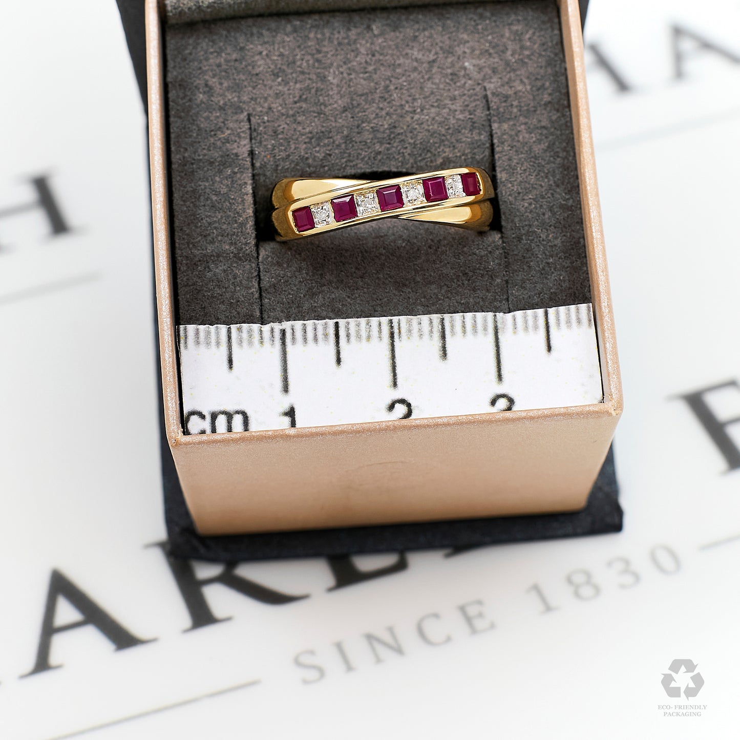 Pre-Owned 9ct Gold Diamond & Red Stone Crossover Ring Size N