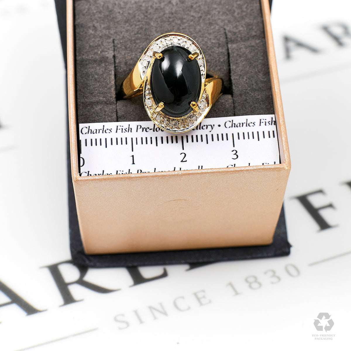 Pre-Owned 9ct Gold Cabocohon Quartz & Diamond Cluster Ring