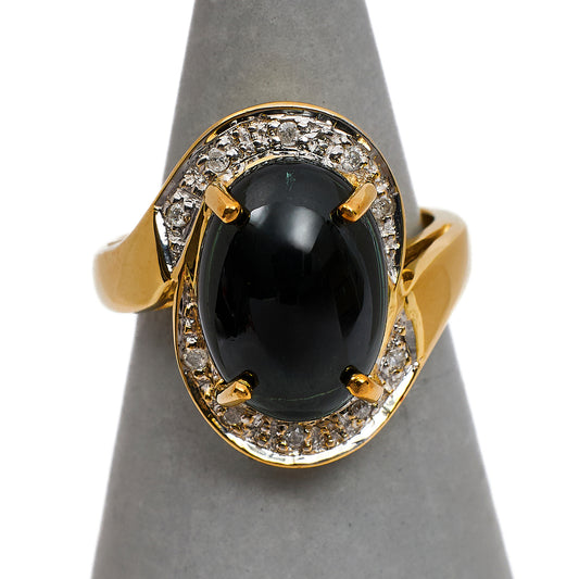 Pre-Owned 9ct Gold Cabocohon Quartz & Diamond Cluster Ring