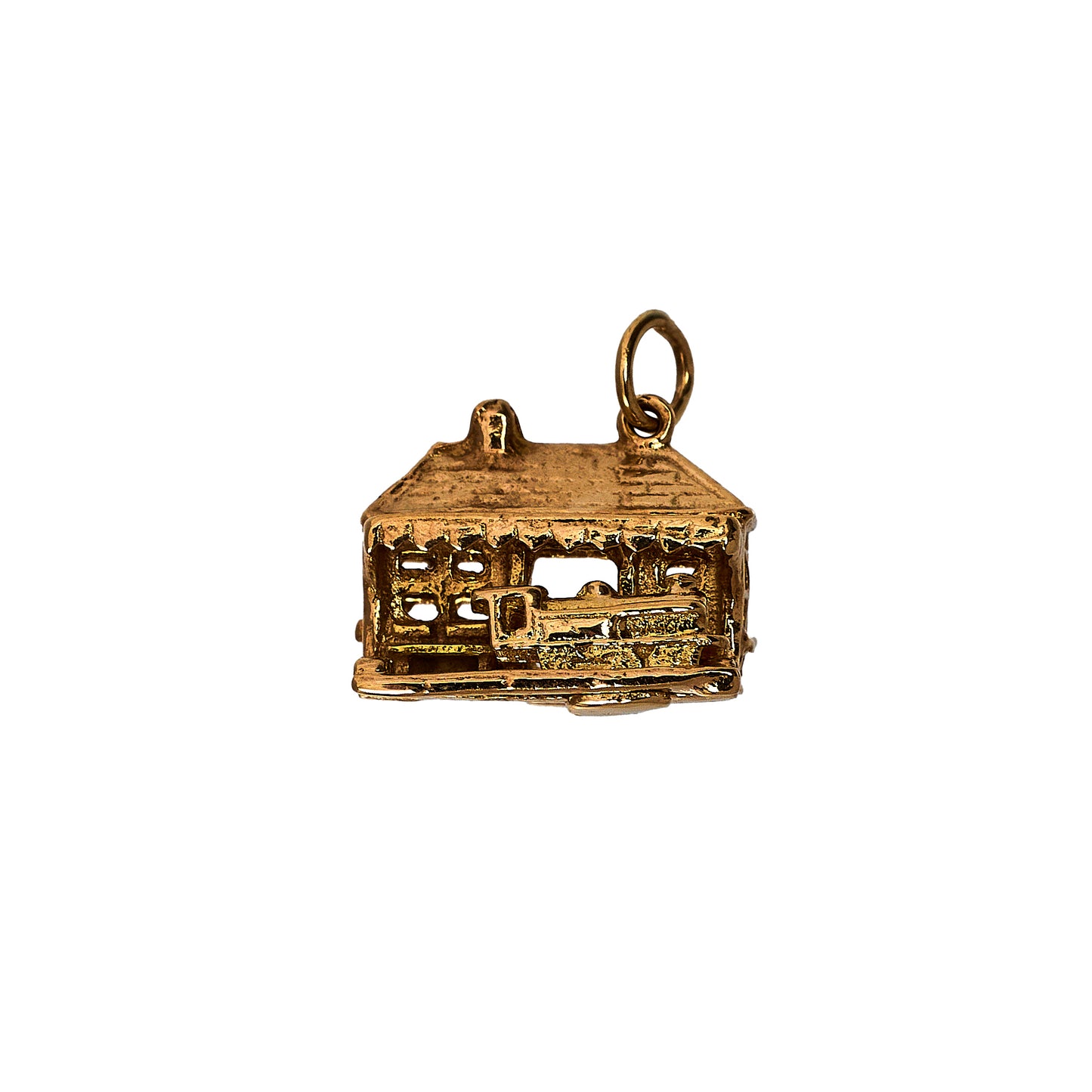 Pre-Owned 9ct Gold Train Station Charm With Moving Train