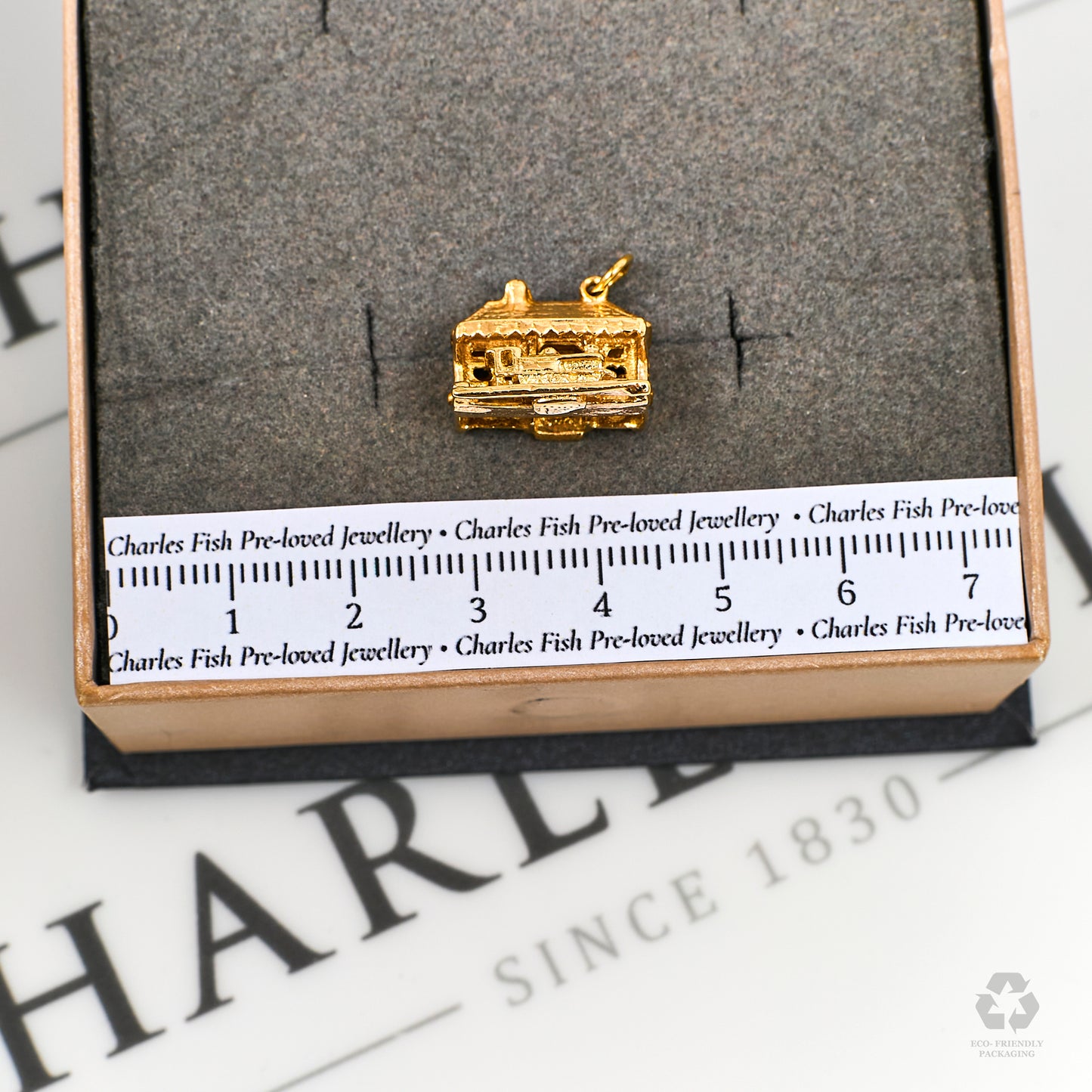 Pre-Owned 9ct Gold Train Station Charm With Moving Train