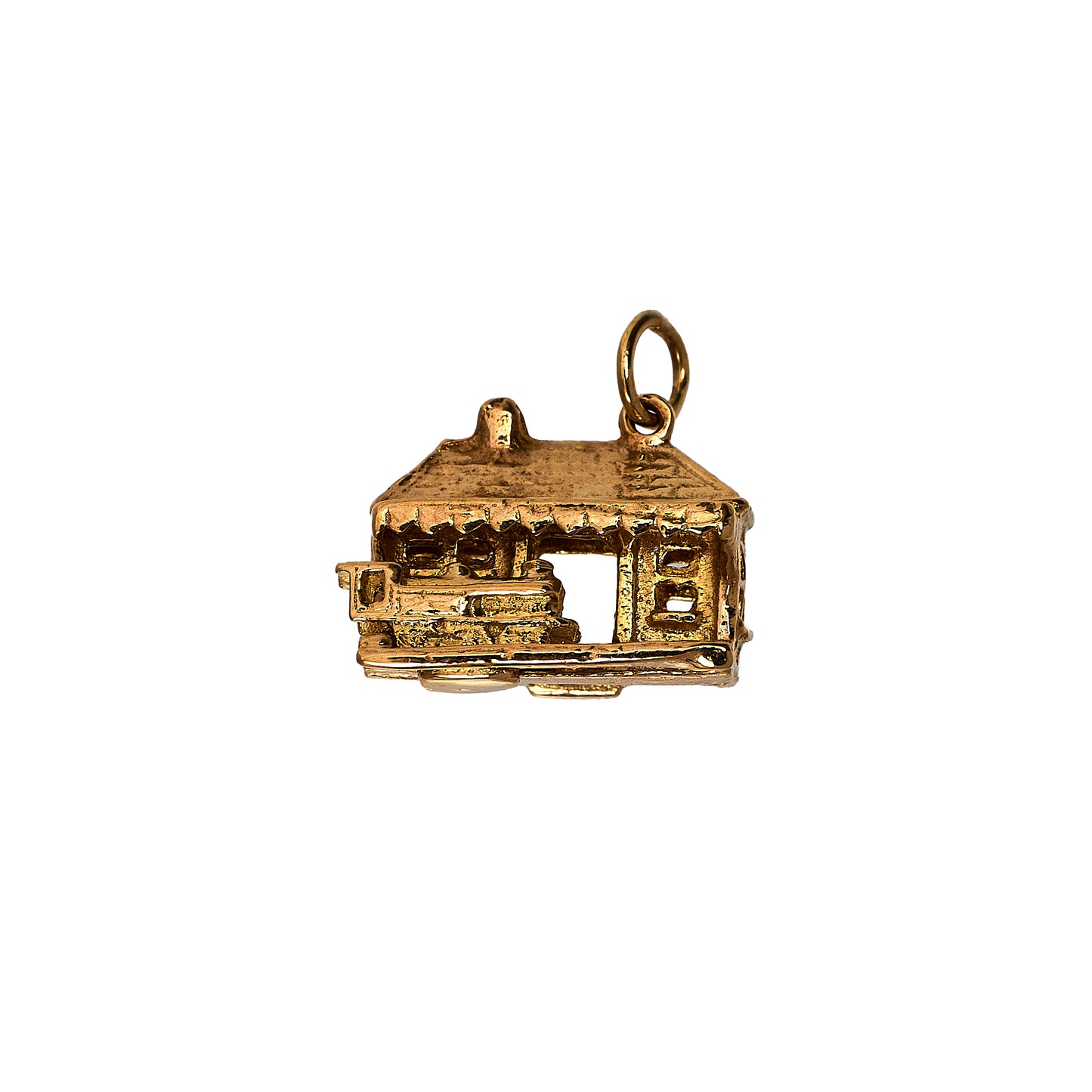 Pre-Owned 9ct Gold Train Station Charm With Moving Train