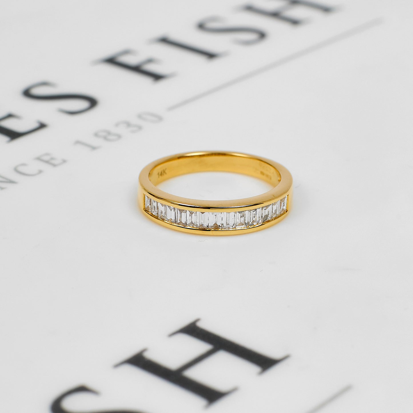 Pre-Owned 14ct Gold Baguette Cut Diamond Ring Size N.5