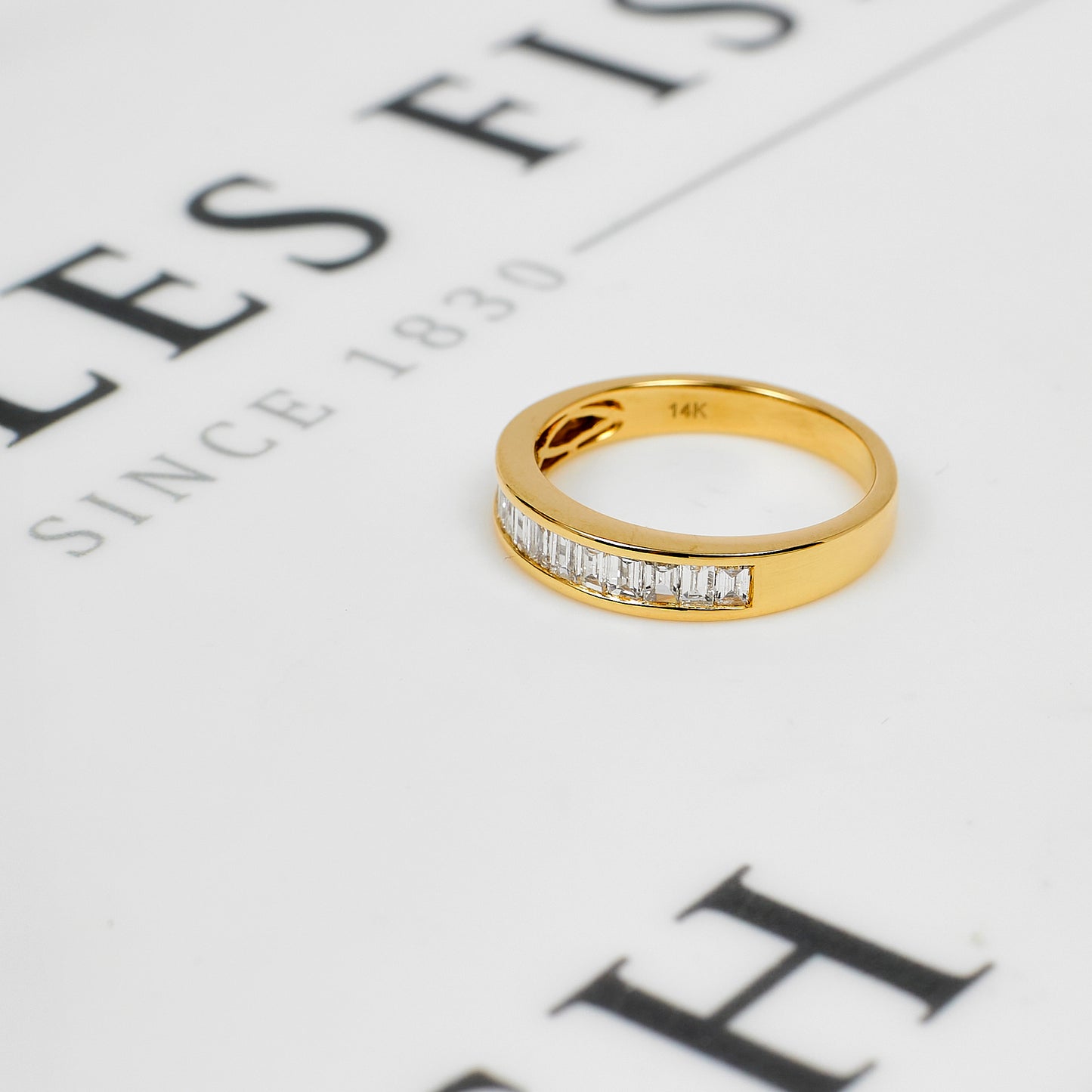 Pre-Owned 14ct Gold Baguette Cut Diamond Ring Size N.5