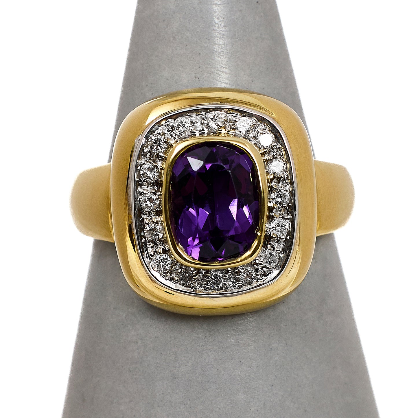 Pre-Owned 14ct Gold Amethyst & Diamond Cluster Ring Size M.5