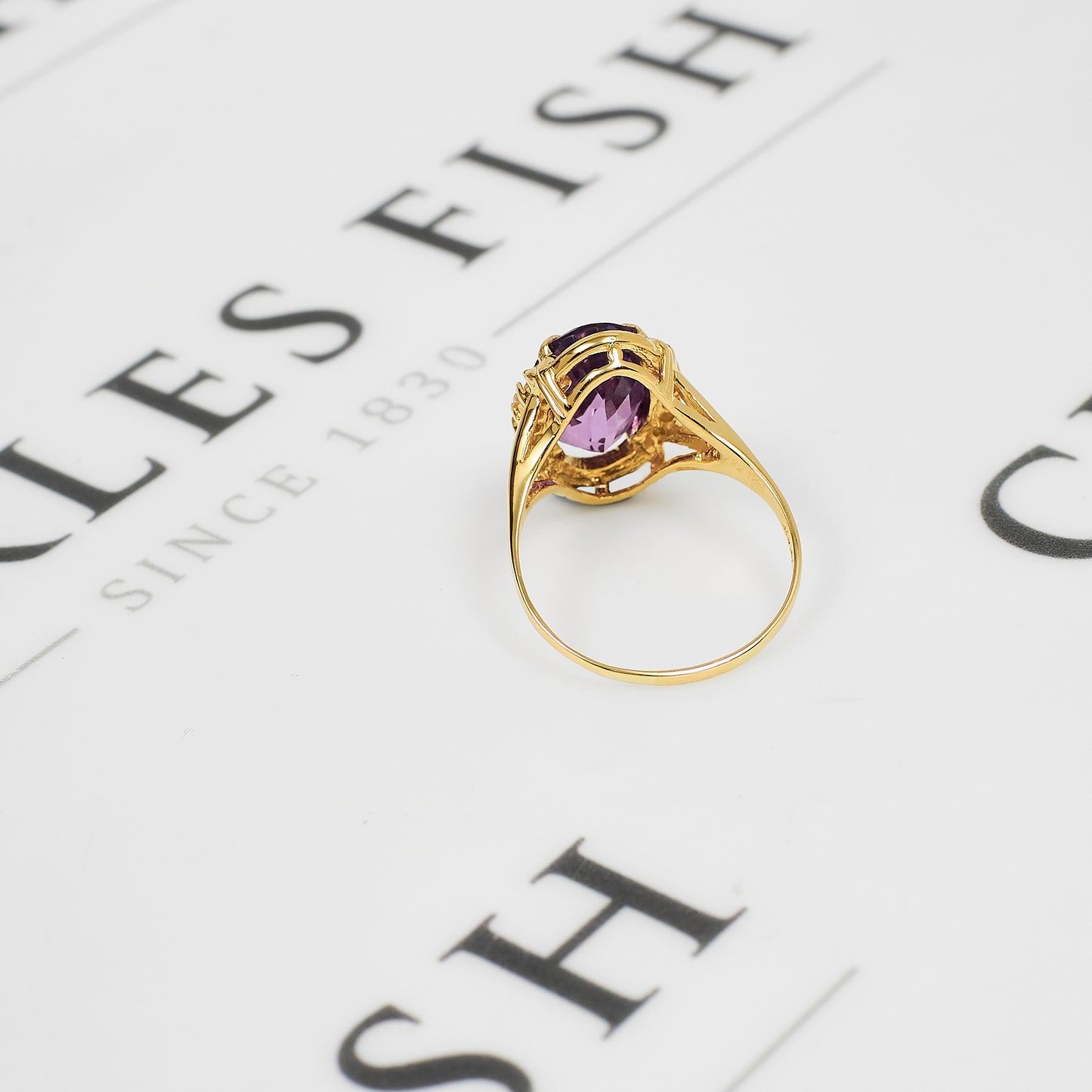 Pre-Owned 14ct Gold Oval Amethyst & White Zircon Ring Size Y