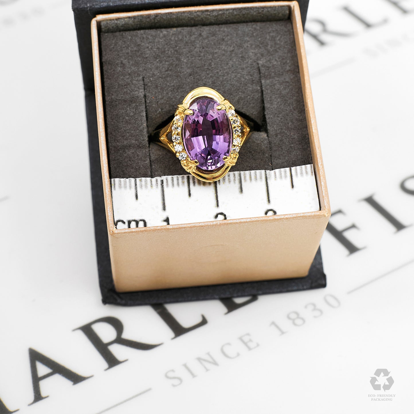 Pre-Owned 14ct Gold Oval Amethyst & White Zircon Ring Size Y