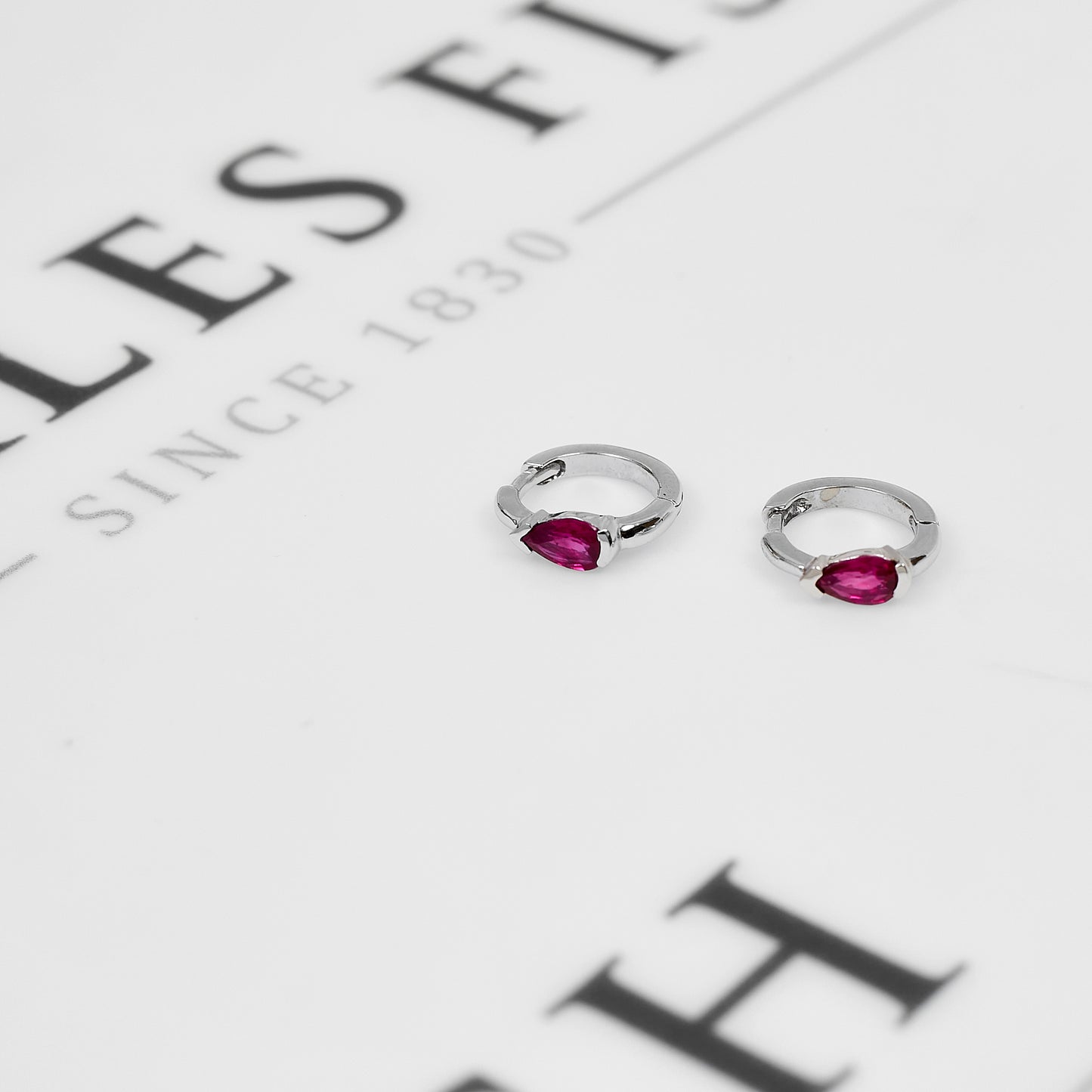 Pre-Owned 18ct White Gold Ruby Hoop Earrings Petite