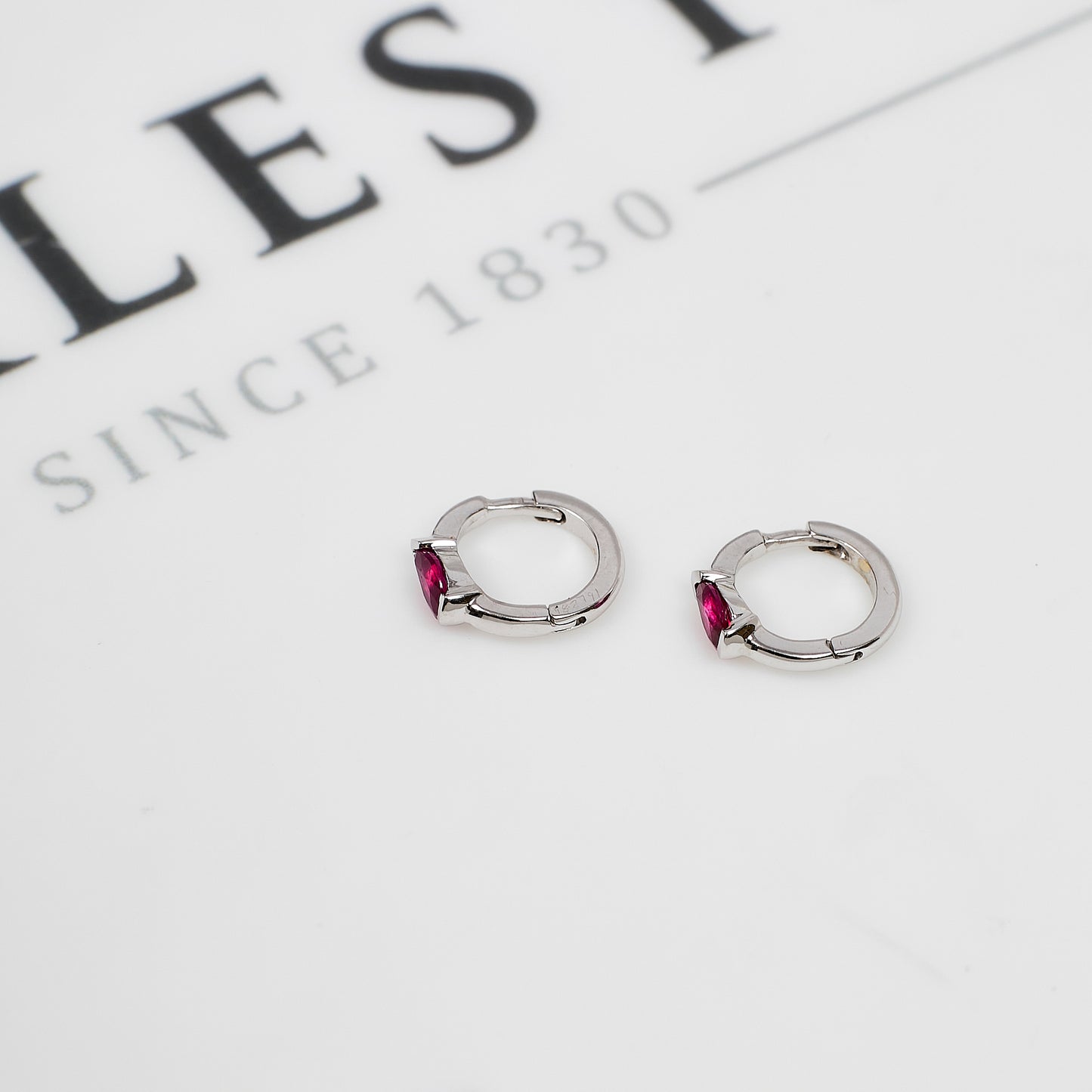 Pre-Owned 18ct White Gold Ruby Hoop Earrings Petite