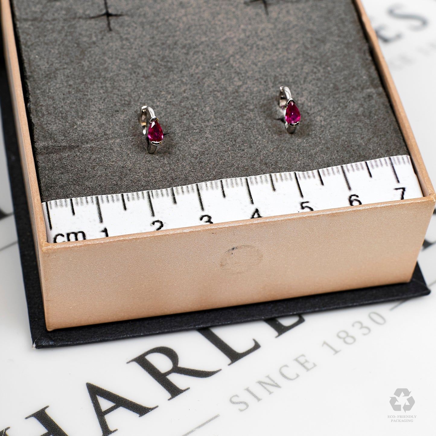 Pre-Owned 18ct White Gold Ruby Hoop Earrings Petite