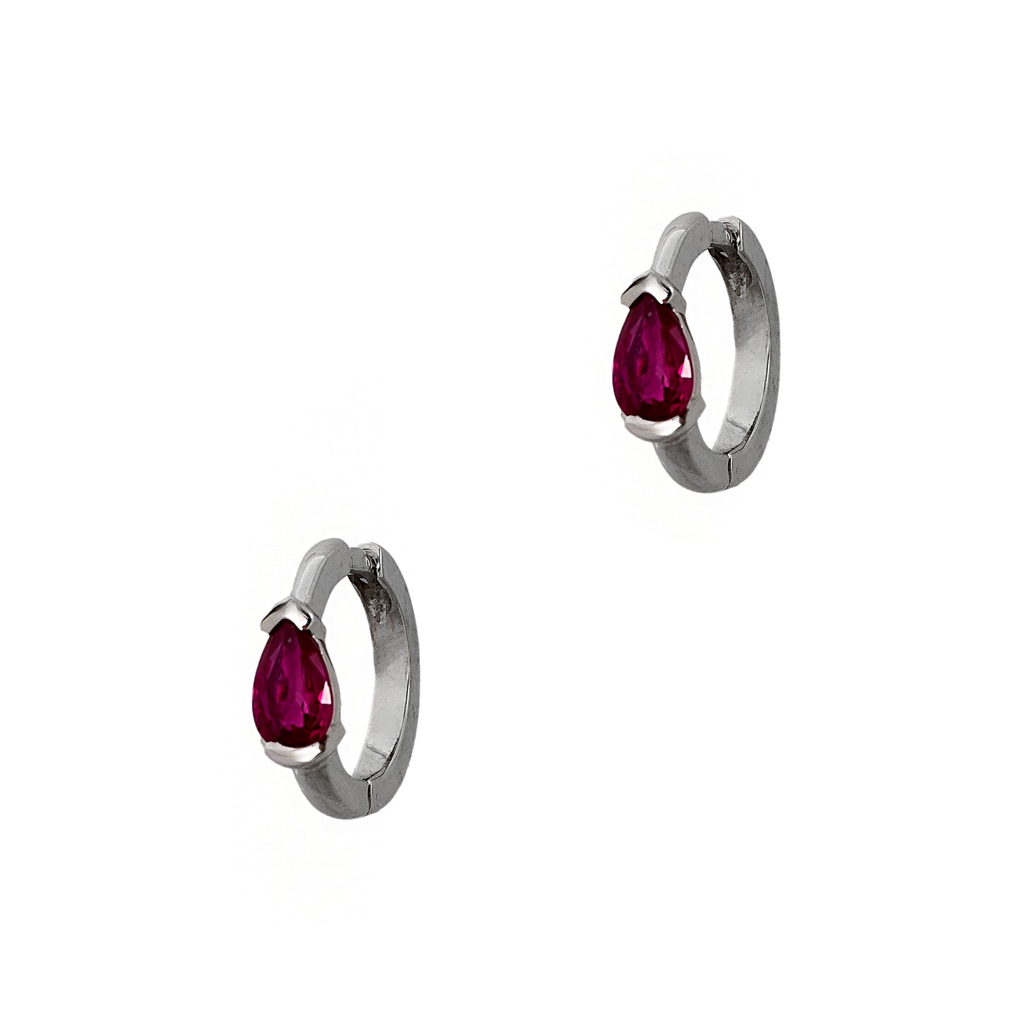 Pre-Owned 18ct White Gold Ruby Hoop Earrings Petite