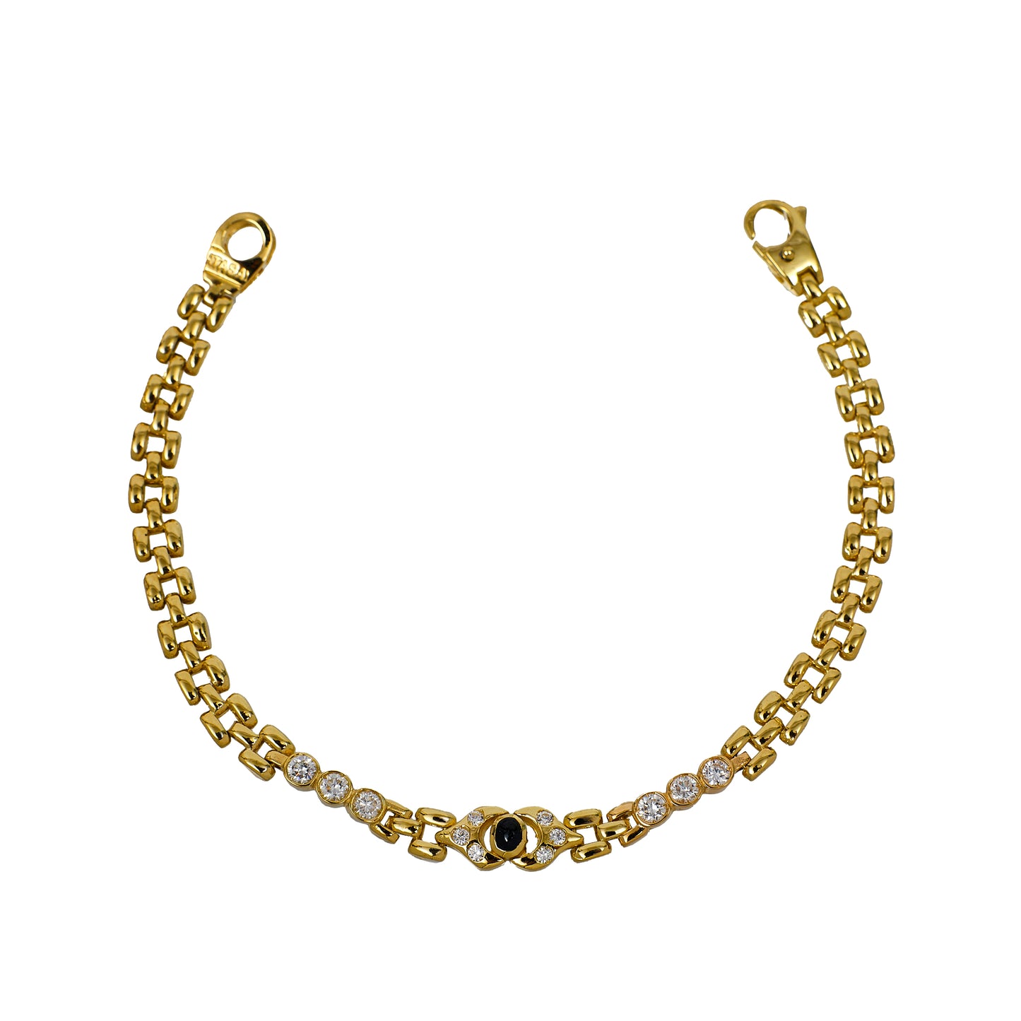Pre-Owned 14ct Gold Cabochon Sapphire & CZ Bracelet