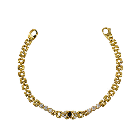 Pre-Owned 14ct Gold Cabochon Sapphire & CZ Bracelet