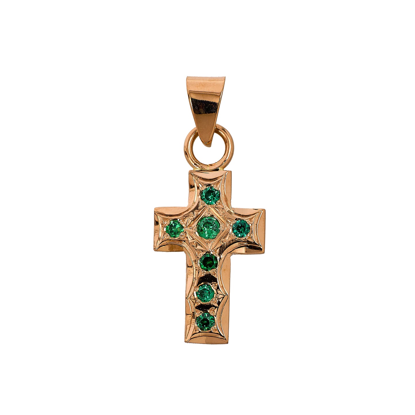 Pre-Owned 14ct Gold Green CZ Cross Pendant