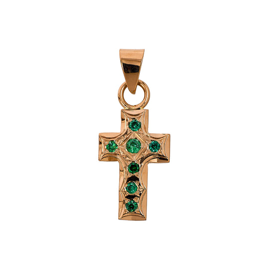 Pre-Owned 14ct Gold Green CZ Cross Pendant