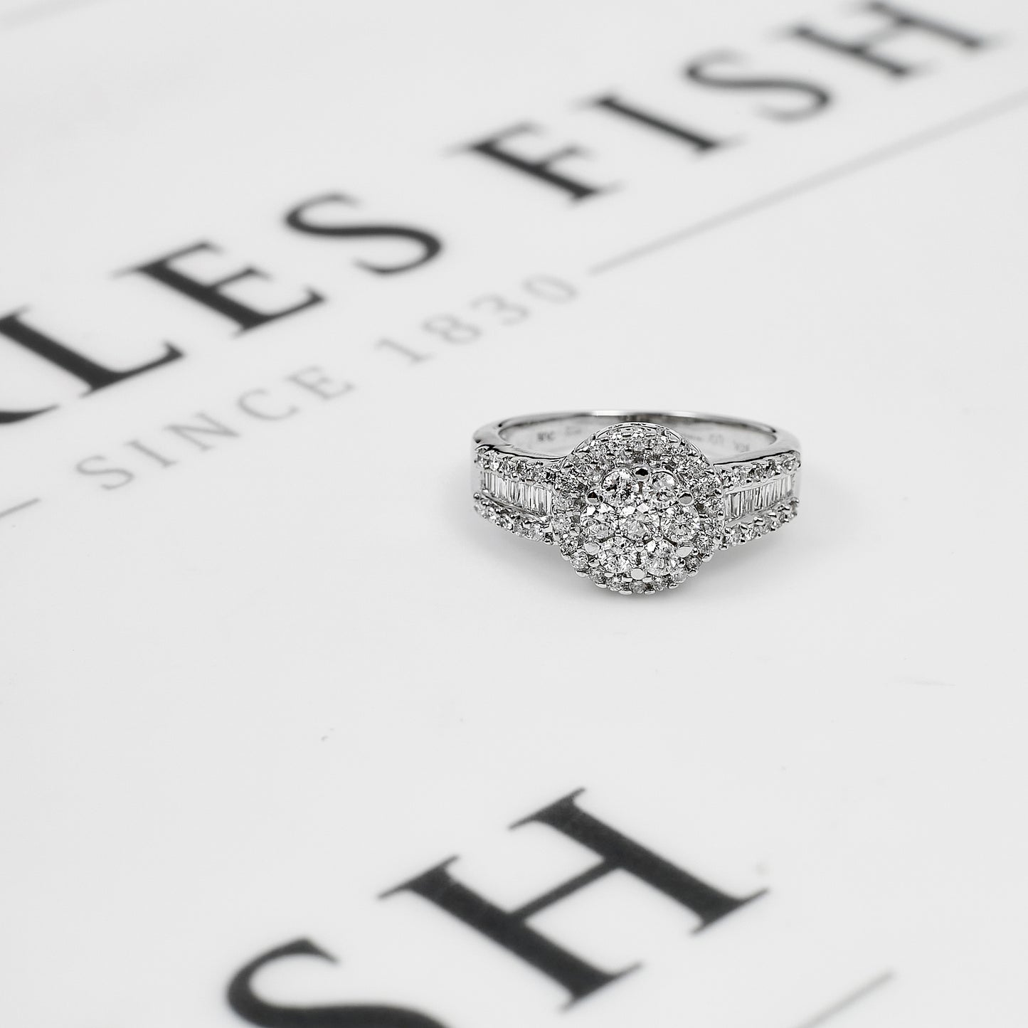 Pre-Owned 14ct White Gold Mixed Diamonds Cluster Ring Size J