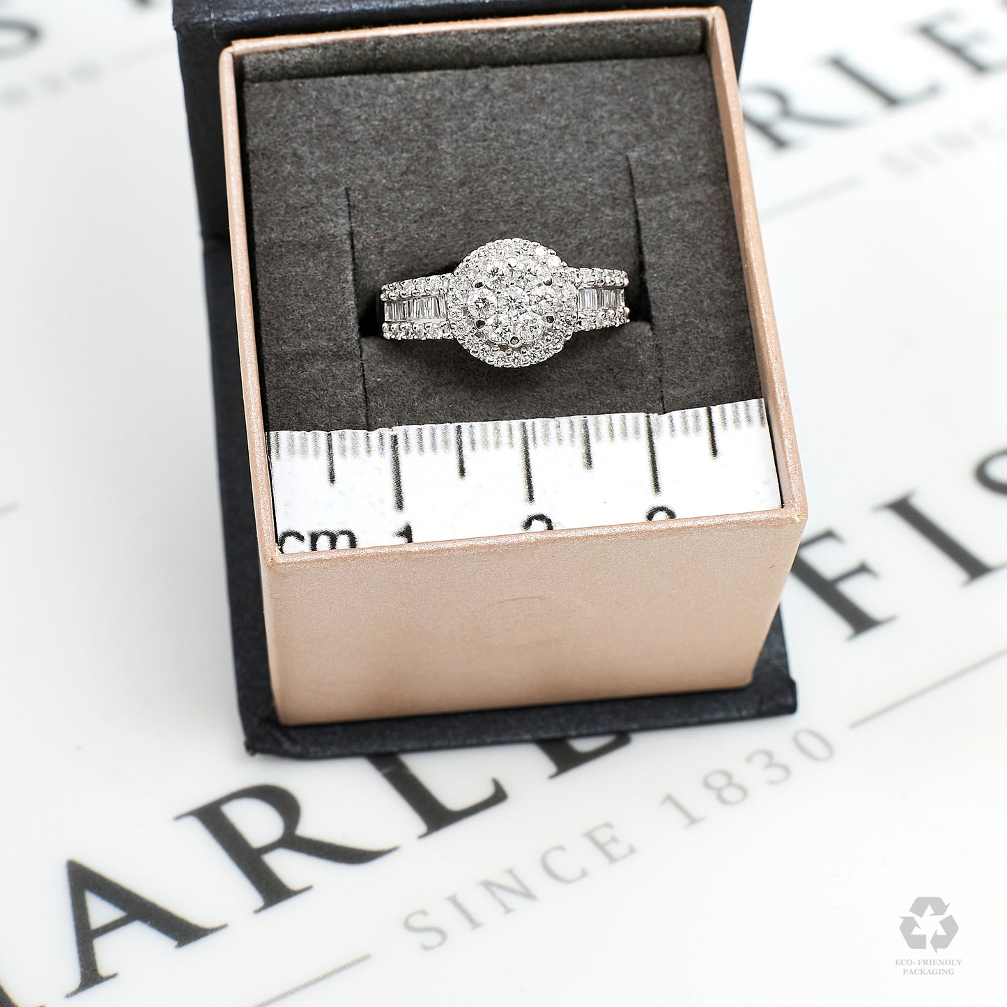 Pre-Owned 14ct White Gold Mixed Diamonds Cluster Ring Size J