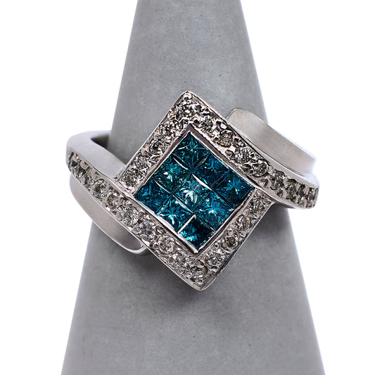 Pre-Owned 9ct White Gold Rhombus Diamond Cluster Ring Size M