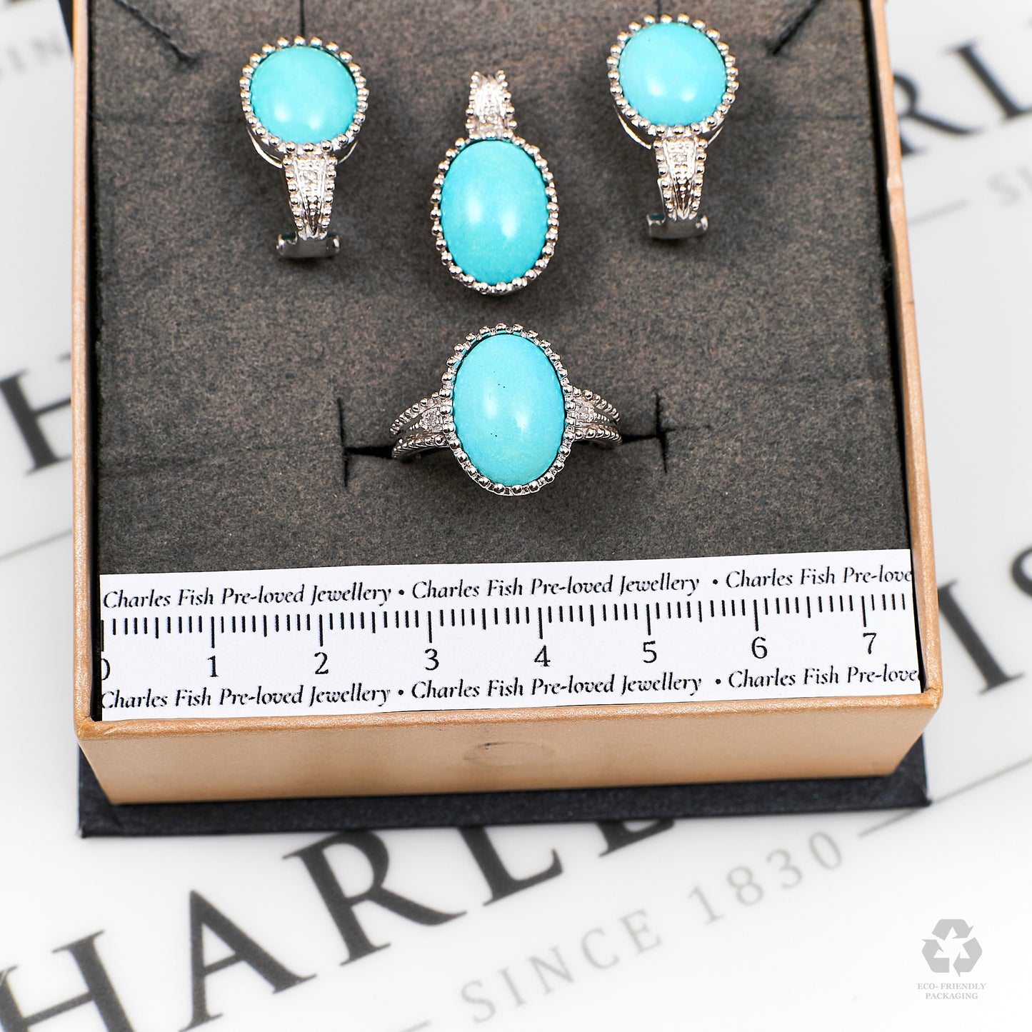 Pre-Owned 14ct Reconstituted Turquoise & Diamond SET