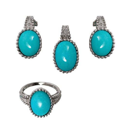 Pre-Owned 14ct Reconstituted Turquoise & Diamond SET