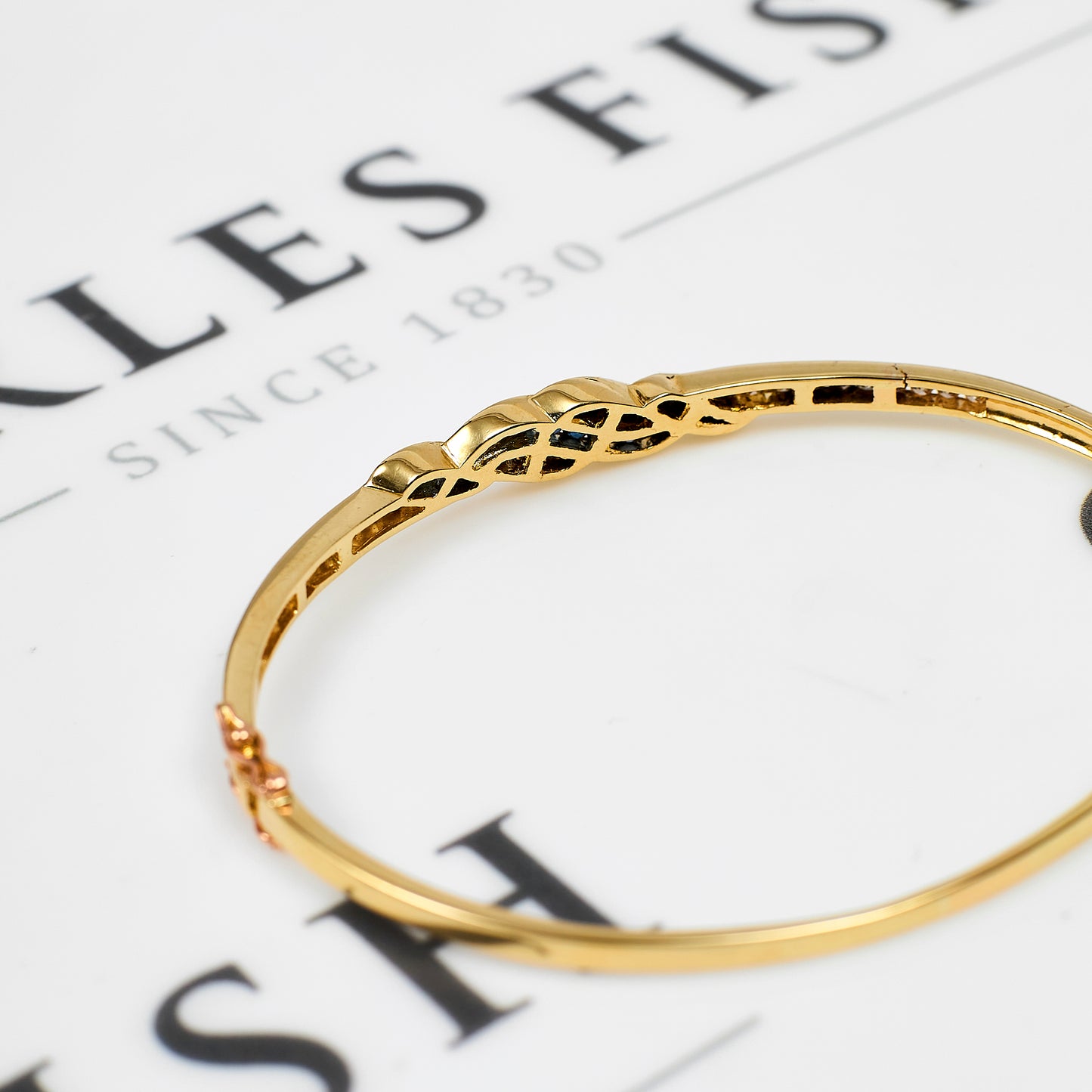 Pre-Owned 14ct Gold Sapphire & Diamond Hinged Bangle