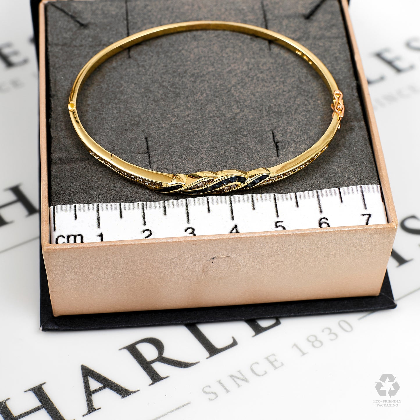 Pre-Owned 14ct Gold Sapphire & Diamond Hinged Bangle