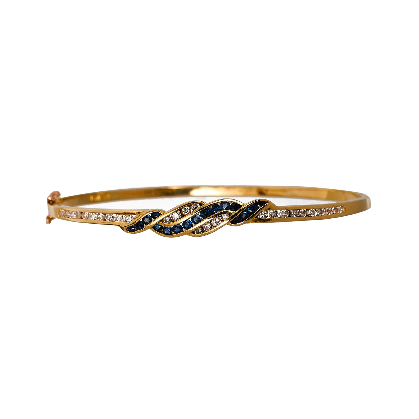 Pre-Owned 14ct Gold Sapphire & Diamond Hinged Bangle
