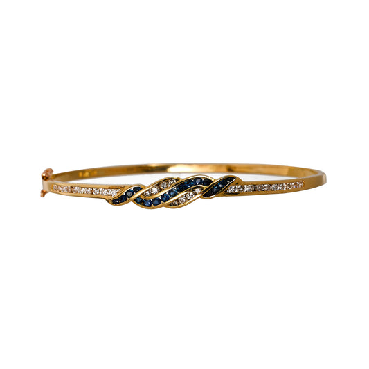 Pre-Owned 14ct Gold Sapphire & Diamond Hinged Bangle