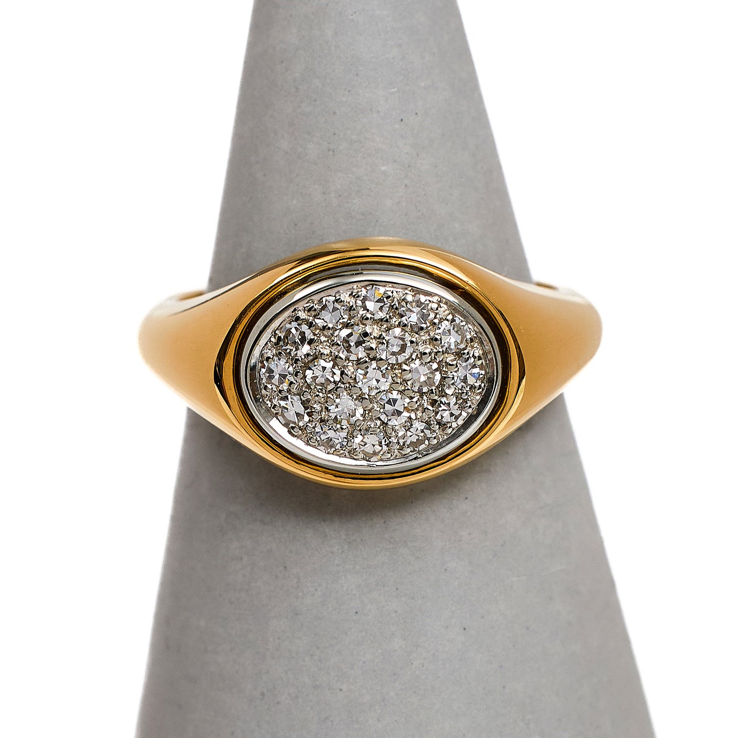 Pre-Owned 18ct Gold Oval Multi Diamond Signet Ring Size N