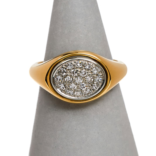 Pre-Owned 18ct Gold Oval Multi Diamond Signet Ring Size N