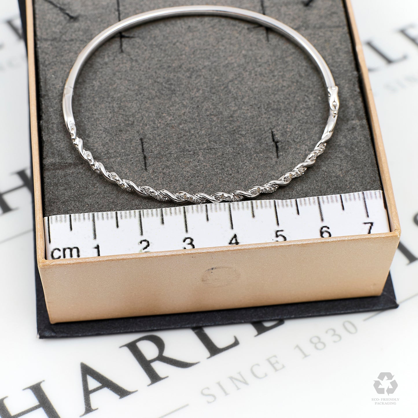Pre-Owned 18ct White Gold Diamond Set Twist Hinged Bangle