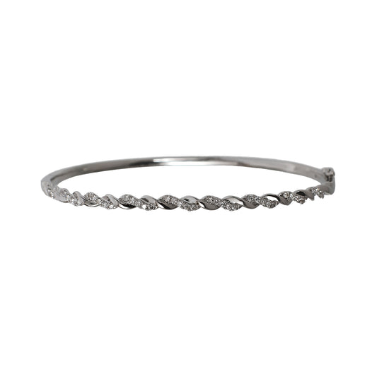 Pre-Owned 18ct White Gold Diamond Set Twist Hinged Bangle