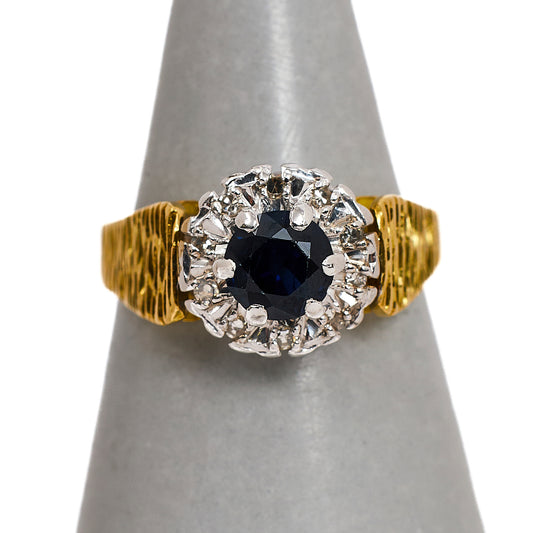 Pre-Owned 18ct Gold Sapphire & Diamond Cluster Ring Size N.5