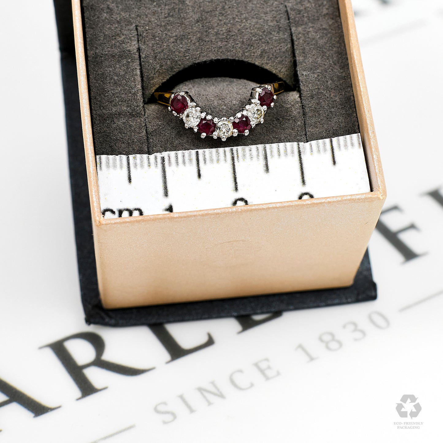 Pre-Owned 18ct Gold 3 Diamond & 4 Ruby Ring Size L.5