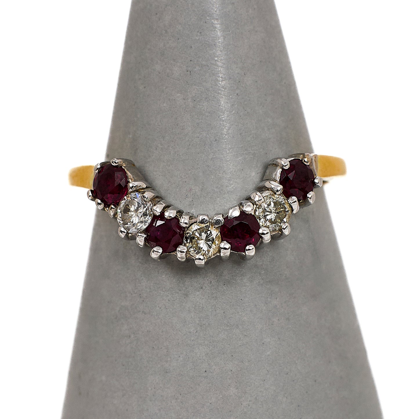 Pre-Owned 18ct Gold 3 Diamond & 4 Ruby Ring Size L.5