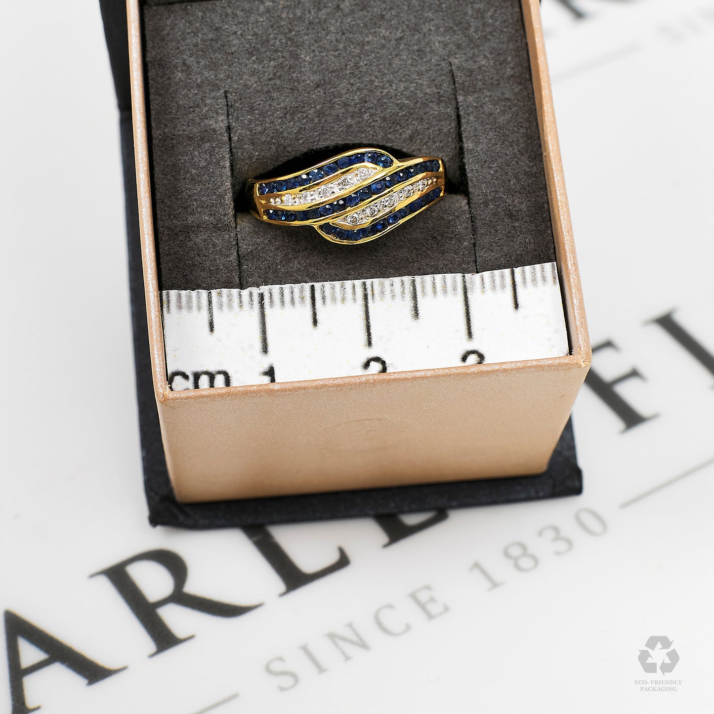 Pre-Owned 18ct Gold 5 Diagonal Row Sapphire & Diamond Ring