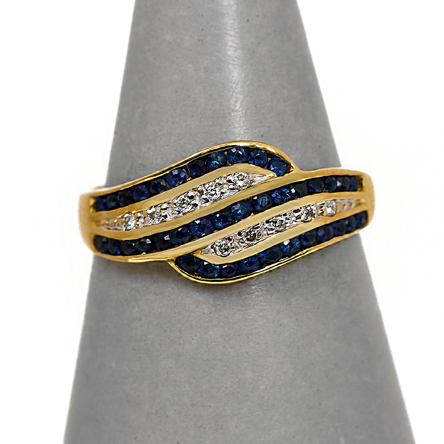 Pre-Owned 18ct Gold 5 Diagonal Row Sapphire & Diamond Ring