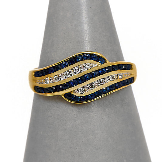 Pre-Owned 18ct Gold 5 Diagonal Row Sapphire & Diamond Ring