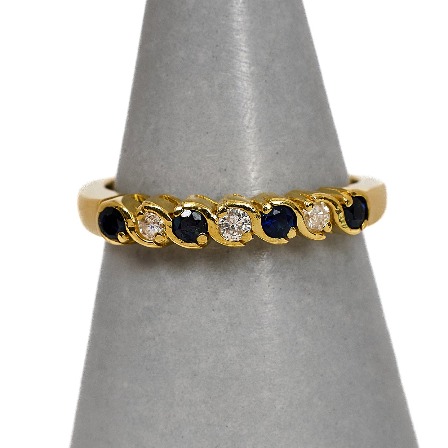 Pre-Owned 18ct Gold Diamond & Sapphire Dress Ring Size M