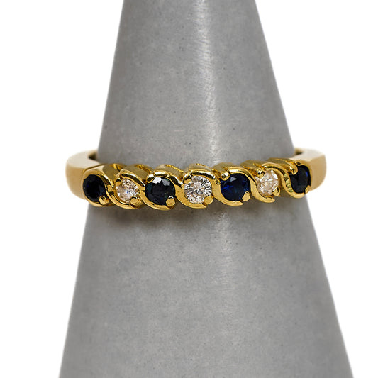Pre-Owned 18ct Gold Diamond & Sapphire Dress Ring Size M