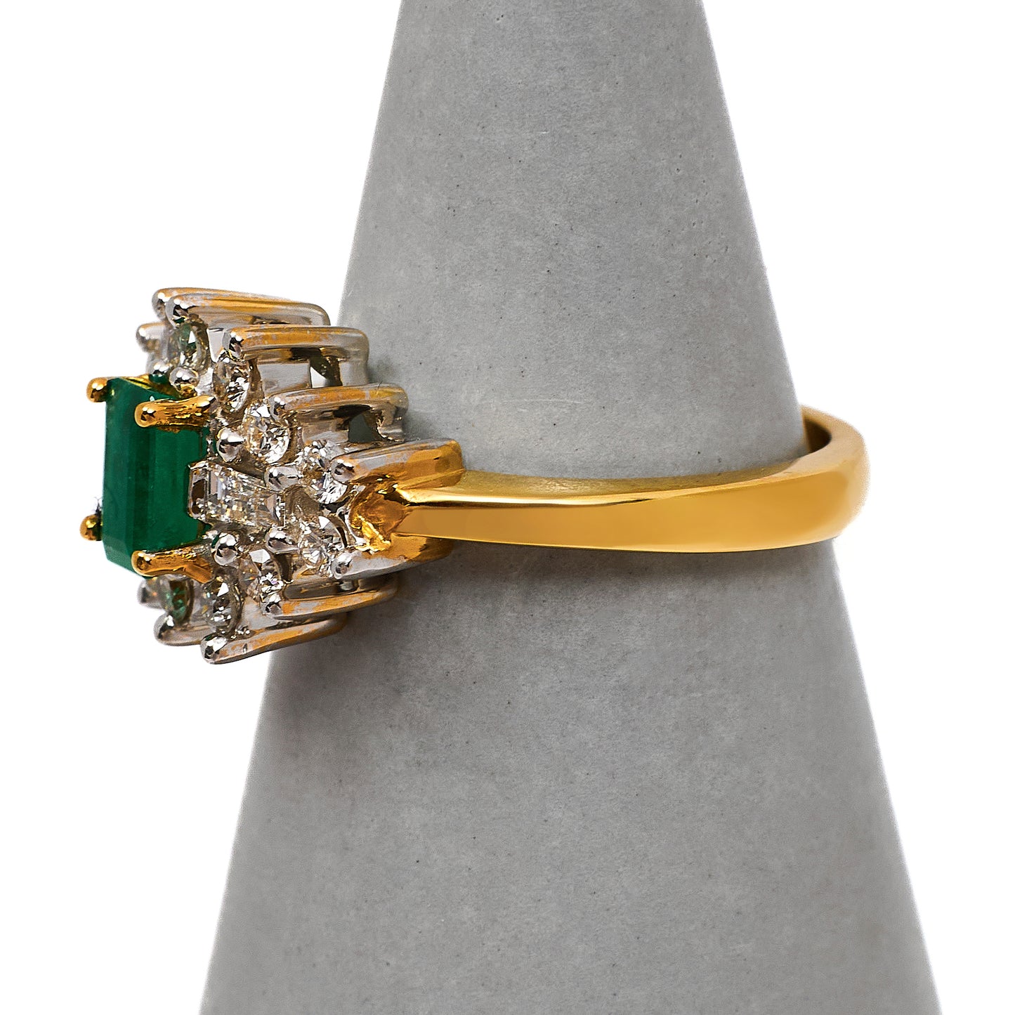 Pre-Owned 18ct Gold Rectangle Emerald & Diamond Cluster Ring